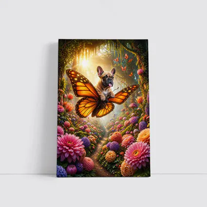 French Bulldog Butterfly Flying Magical Flower Garden
