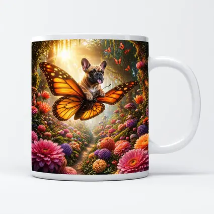 French Bulldog Butterfly Flying Magical Flower Garden