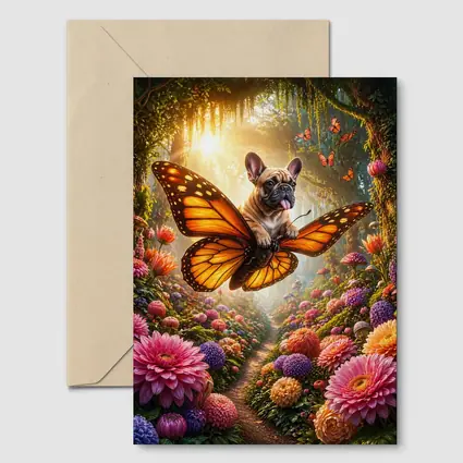 French Bulldog Butterfly Flying Magical Flower Garden