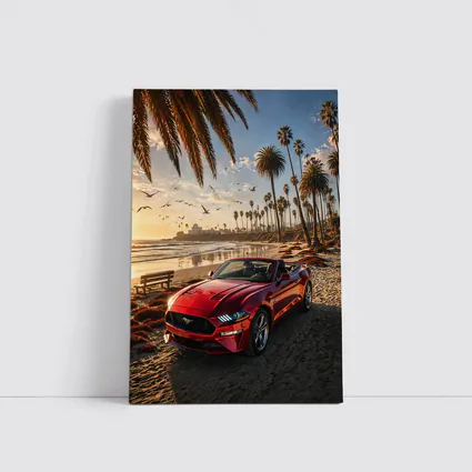 Ford Mustang Convertible Red Beach Sunset