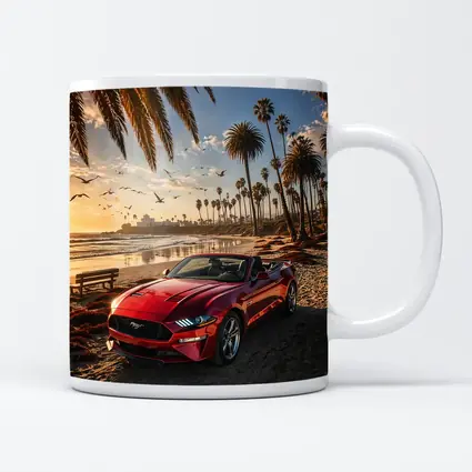Ford Mustang Convertible Red Beach Sunset