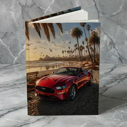 Ford Mustang Convertible Red Beach Sunset