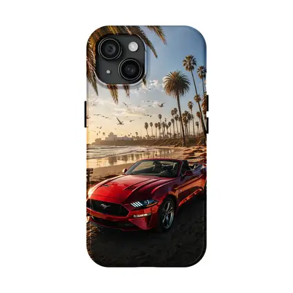 Ford Mustang Convertible Red Beach Sunset