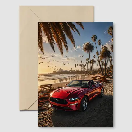 Ford Mustang Convertible Red Beach Sunset