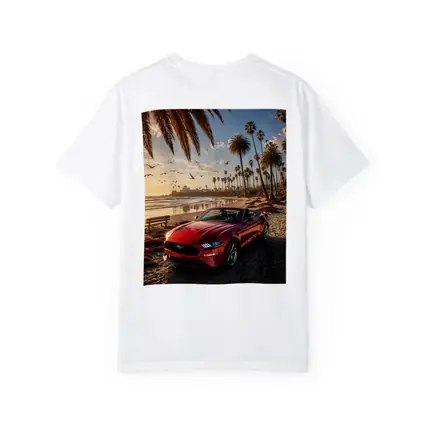 Ford Mustang Convertible Red Beach Sunset