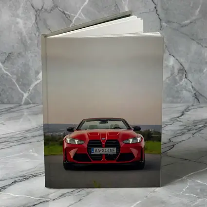 BMW M4 Competition Red Convertible Overcast Sky