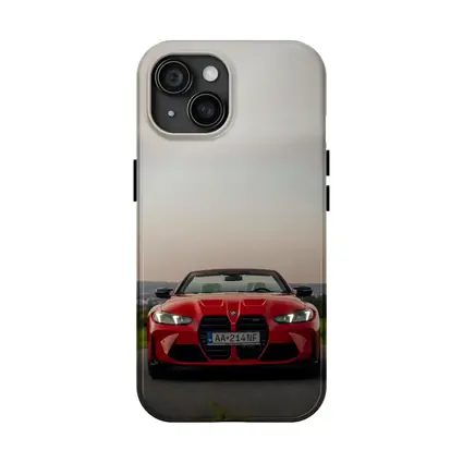 BMW M4 Competition Red Convertible Overcast Sky