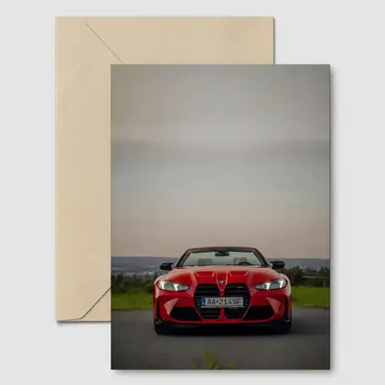 BMW M4 Competition Red Convertible Overcast Sky