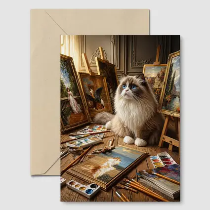 Ragdoll Cat Artist Studio Paintings Blue Eyes