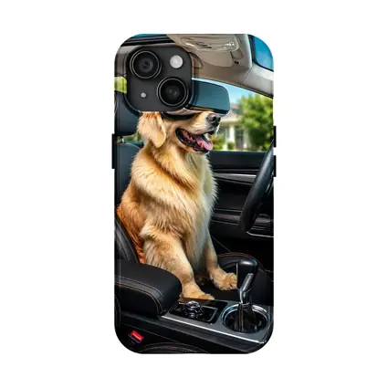 Golden Retriever Wearing VR Headset In Car