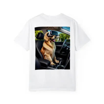 Golden Retriever Wearing VR Headset In Car