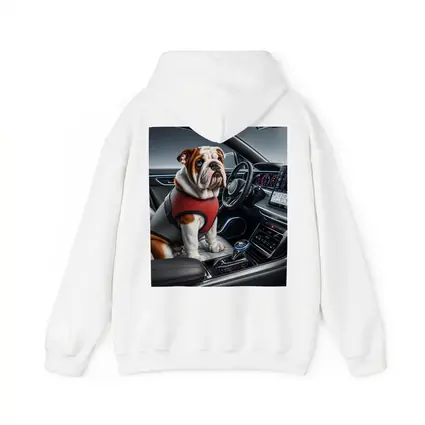 English Bulldog Sitting Inside Modern Car Interior
