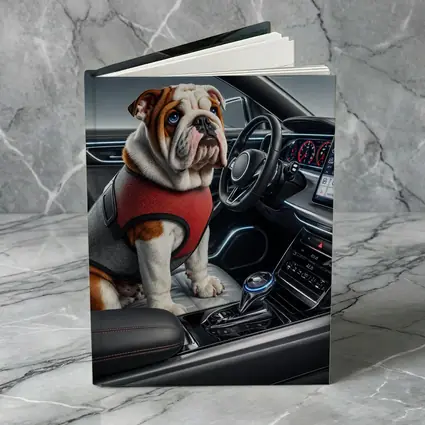 English Bulldog Sitting Inside Modern Car Interior