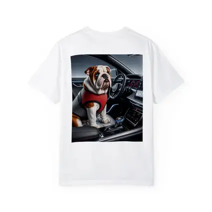 English Bulldog Sitting Inside Modern Car Interior