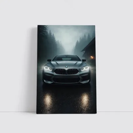 BMW M8 Front View Misty Forest Road