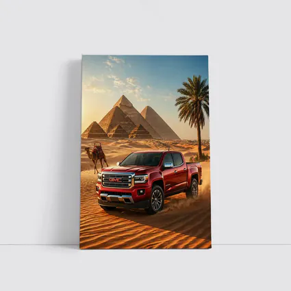 GMC Canyon Red Truck Egyptian Pyramids Desert