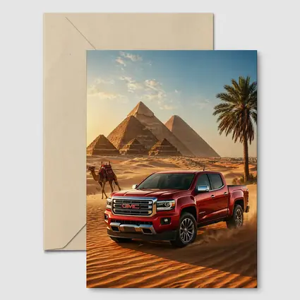 GMC Canyon Red Truck Egyptian Pyramids Desert