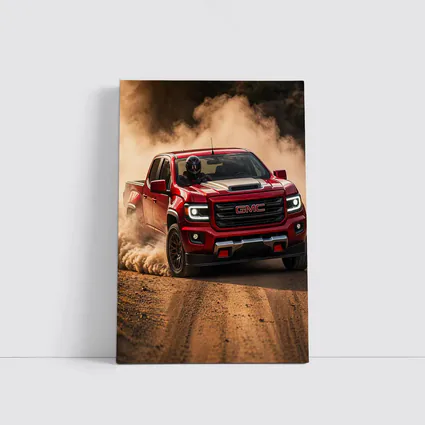 GMC Canyon Red Truck Dirt Road Drift