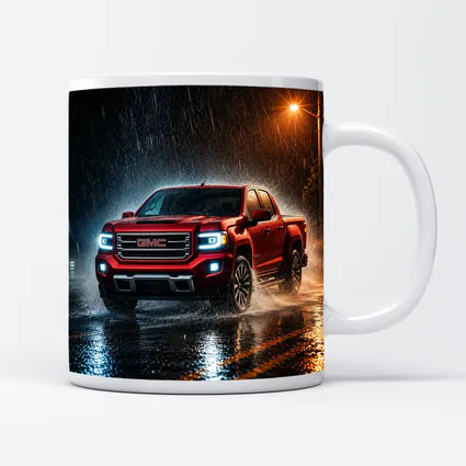 GMC Canyon Red Truck Driving in Rain