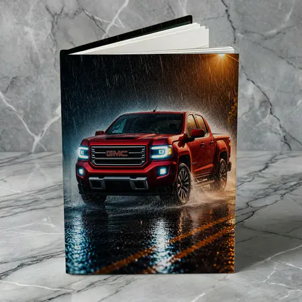 GMC Canyon Red Truck Driving in Rain