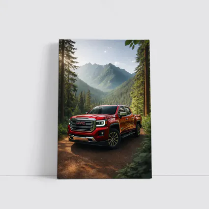 GMC Canyon Red Truck Mountain Forest Trail