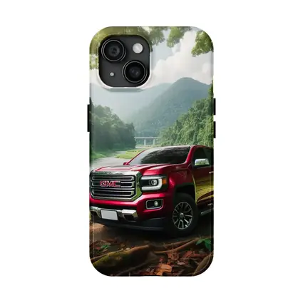 GMC Canyon Red Truck Forest River Setting