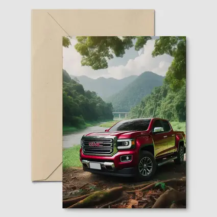 GMC Canyon Red Truck Forest River Setting