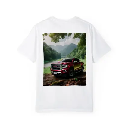 GMC Canyon Red Truck Forest River Setting