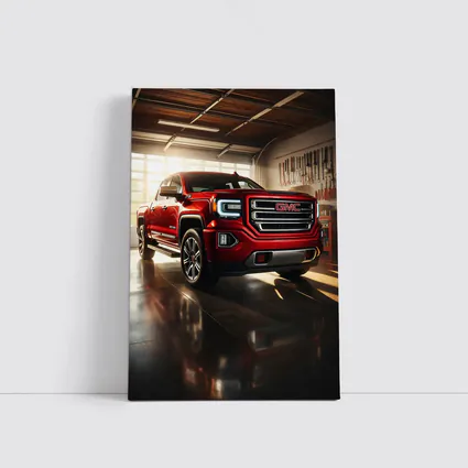 GMC Sierra Red Truck Garage Setting