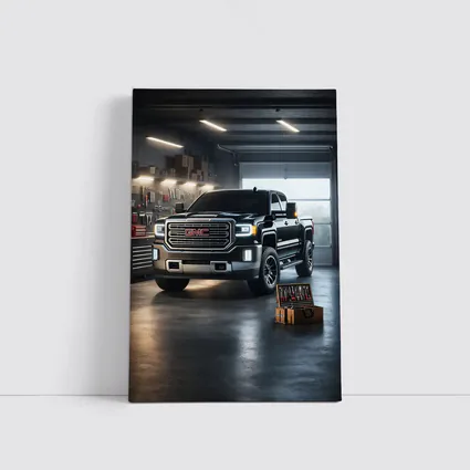 GMC Sierra Truck Black Garage Workshop Scene