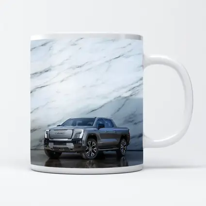 GMC Sierra EV Against Marble Wall