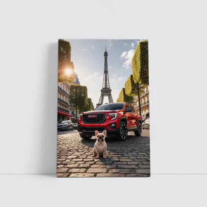 Red GMC Terrain French Bulldog Paris Street