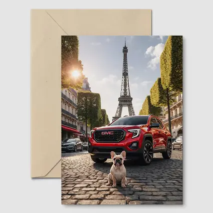Red GMC Terrain French Bulldog Paris Street
