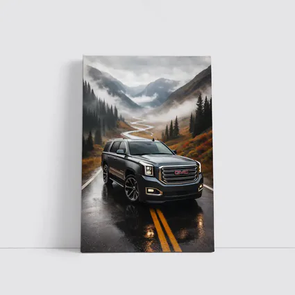 GMC Yukon Wet Mountain Road Foggy