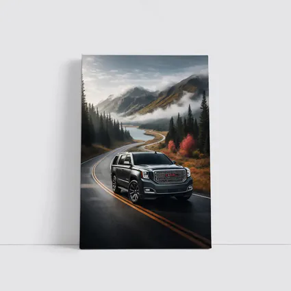 GMC Yukon SUV on Misty Mountain Road