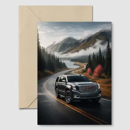GMC Yukon SUV on Misty Mountain Road