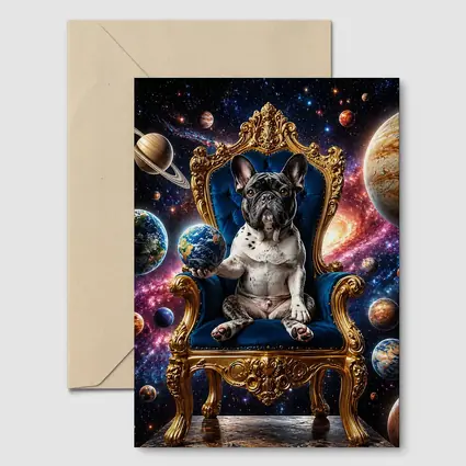 French Bulldog King on Cosmic Space Throne