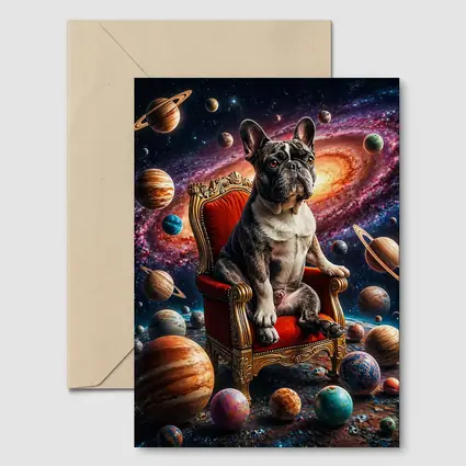 French Bulldog King Sitting In Cosmic Space