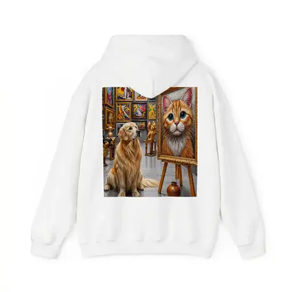 Golden Retriever Admires Cat Painting Art Gallery
