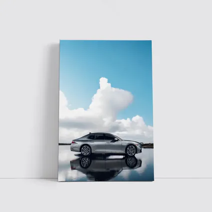 Genesis G90 Silver Sedan Cloudy Sky Reflection