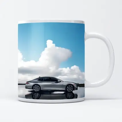 Genesis G90 Silver Sedan Cloudy Sky Reflection