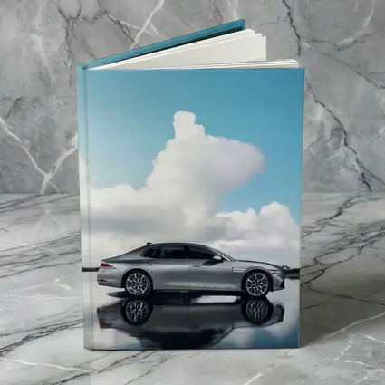 Genesis G90 Silver Sedan Cloudy Sky Reflection