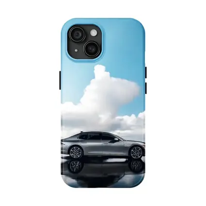 Genesis G90 Silver Sedan Cloudy Sky Reflection