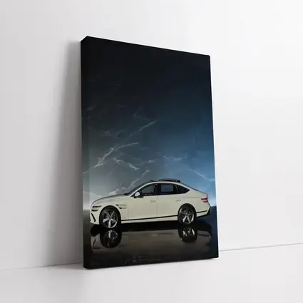 Genesis G80 White Sedan Dark Marble Background