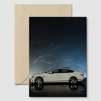 Genesis G80 White Sedan Dark Marble Background