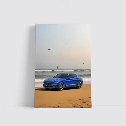 Genesis G70 Blue Sedan Beach Setting