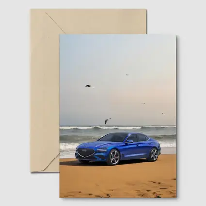 Genesis G70 Blue Sedan Beach Setting