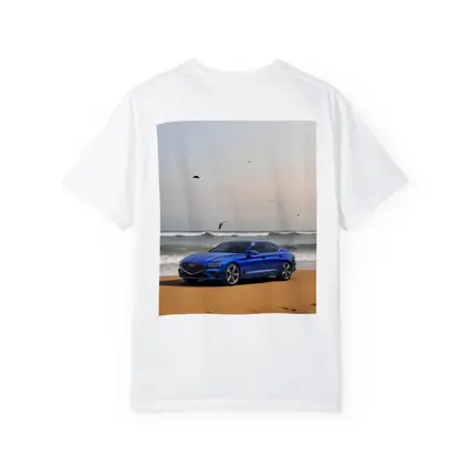 Genesis G70 Blue Sedan Beach Setting
