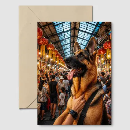 German Shepherd at Colorful Bangkok Market