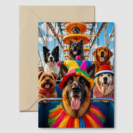 German Shepherd Dogs Clown Hats Carnival Ferris Wheel